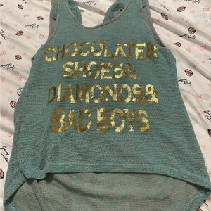 Teal Tank Top with Gold Text